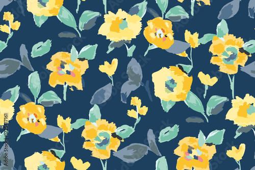 Abstract floral seamless pattern. Bright colors, gouache painting.hand drawn, not AI