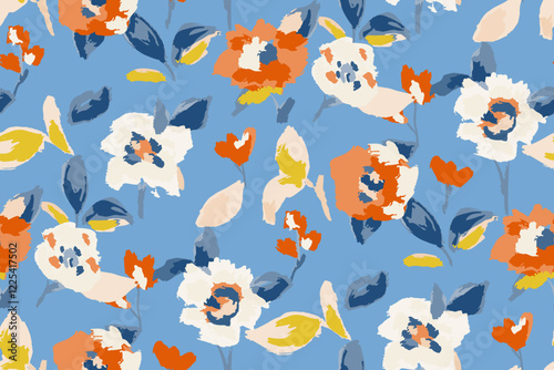 Abstract floral seamless pattern. Bright colors, gouache painting.hand drawn, not AI
