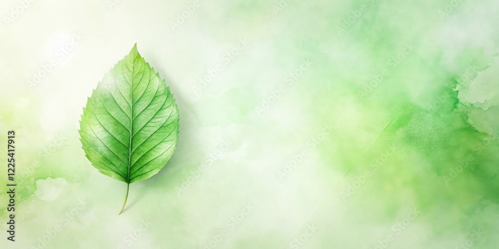 Single green leaf on a soft watercolor background ideal for eco-friendly designs and springtime themes. Single green leaf on a soft watercolor background ideal for eco-friendly designs and springtime themes.