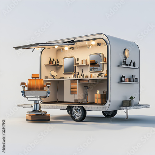 Mobile Barbershop Trailer  Vintage Hairstylist Van  Retro Salon on Wheels