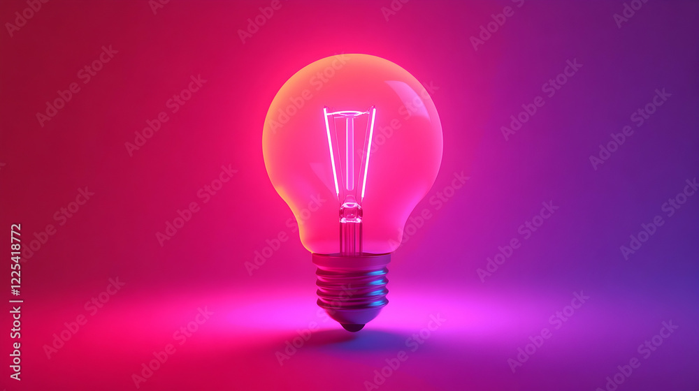 Glowing lightbulb, pink-purple background, idea concept, website banner Glowing lightbulb, pink-purple background, idea concept, website banner