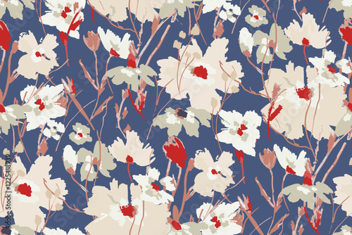 Abstract floral seamless pattern. Bright colors, gouache painting.hand drawn, not AI