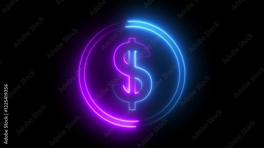 Glowing dollar icon animation Glowing Neon Dollar Sign Icon - Financial Focus and Wealth Concept on Black Background neon dollar icon animation on black background. 