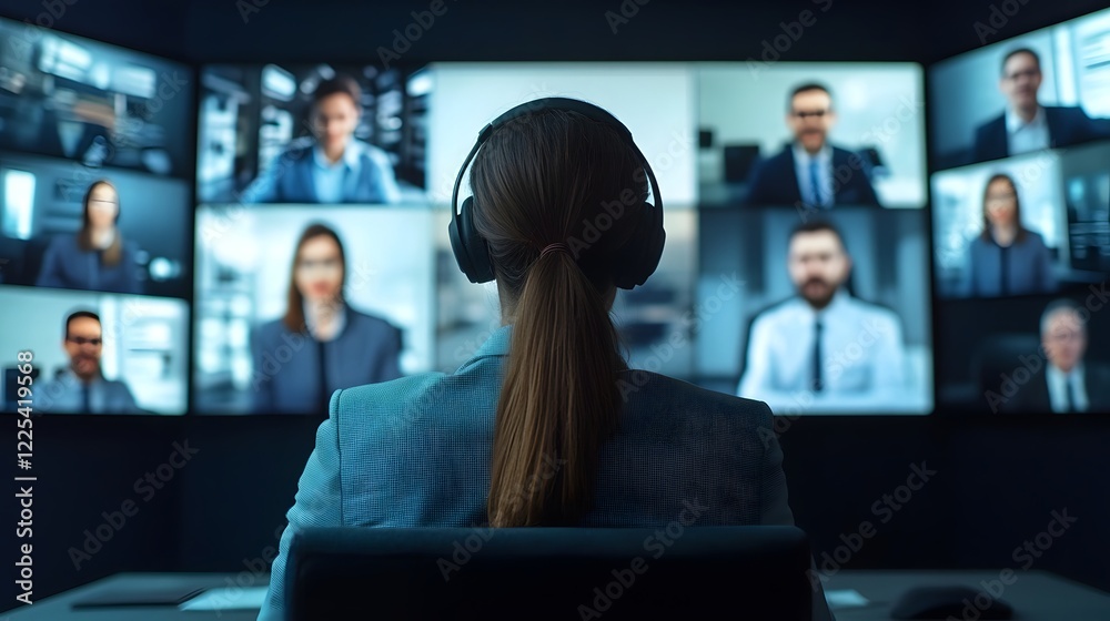 Fototapeta premium Virtual Real Estate Conference with Holographic Stakeholder Negotiations