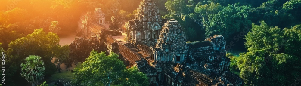 Fototapeta premium Ancient temples stand tall amidst lush green landscapes.