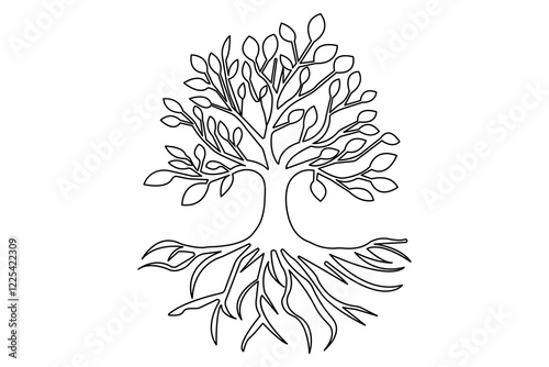 Continuous one line tree roost with black and white vector icon
