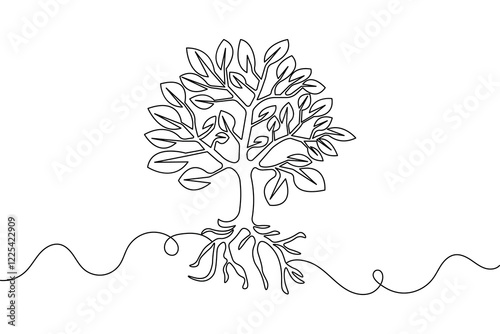 Continuous one line tree roost with black and white vector icon
