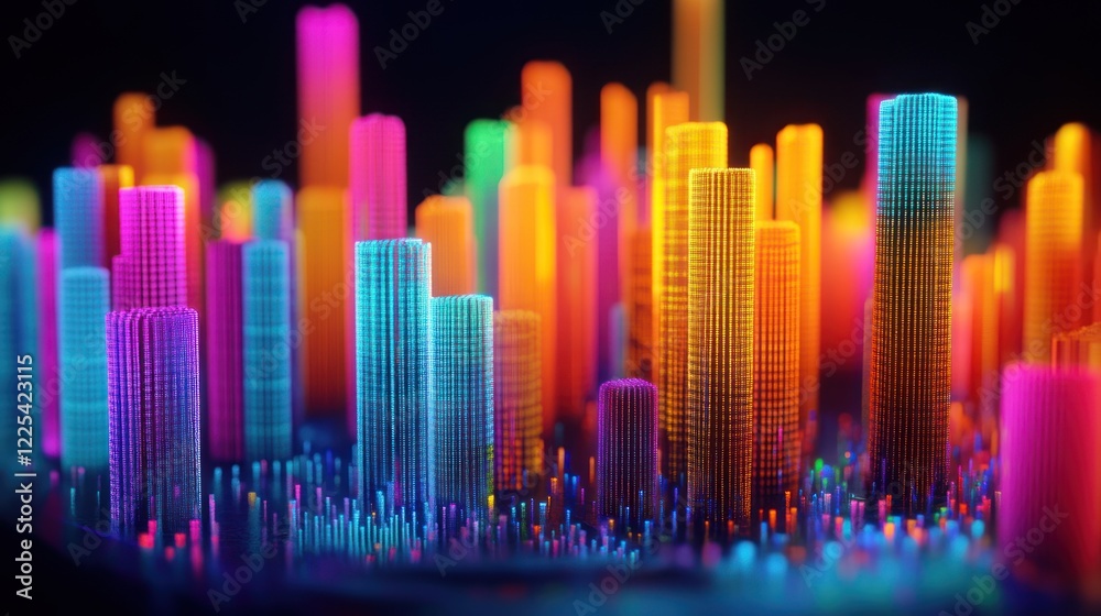 Neon Cityscape Digital Art Abstract Towers Neon Cityscape Digital Art Abstract Towers