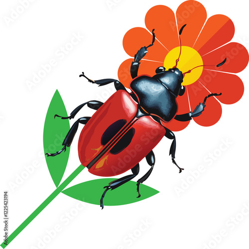 . A striking red beetle on a daisy flower, blending nature’s charm with artistic brilliance. Perfect for decor, design, and inspiration. Explore the world of insects with this captivating image!