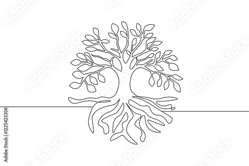 Continuous one line tree roost with black and white vector icon
