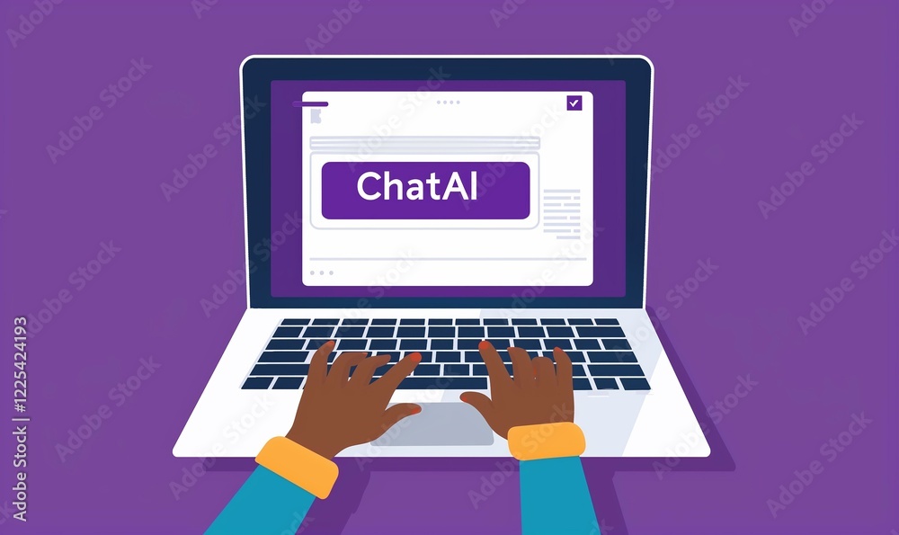 Fototapeta premium Person using laptop computer with ChatAI application interface