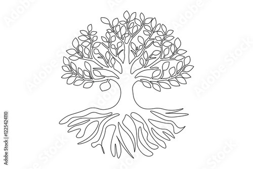 Continuous one line tree roost with black and white vector icon
