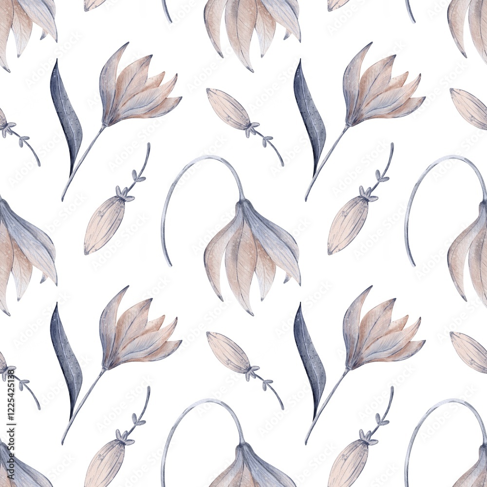 Fantasy flowers pattern for fabric design, beautiful plants wallpaper design, flowers print, floral seamless pattern, digital watercolor Fantasy flowers pattern for fabric design, beautiful plants wallpaper design, flowers print, floral seamless pattern, digital watercolor