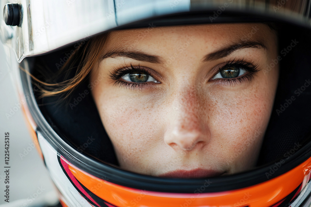 Intense portrait of a focused car racer in a helmet showcasing determination and speed, generative AI Intense portrait of a focused car racer in a helmet showcasing determination and speed, generative AI