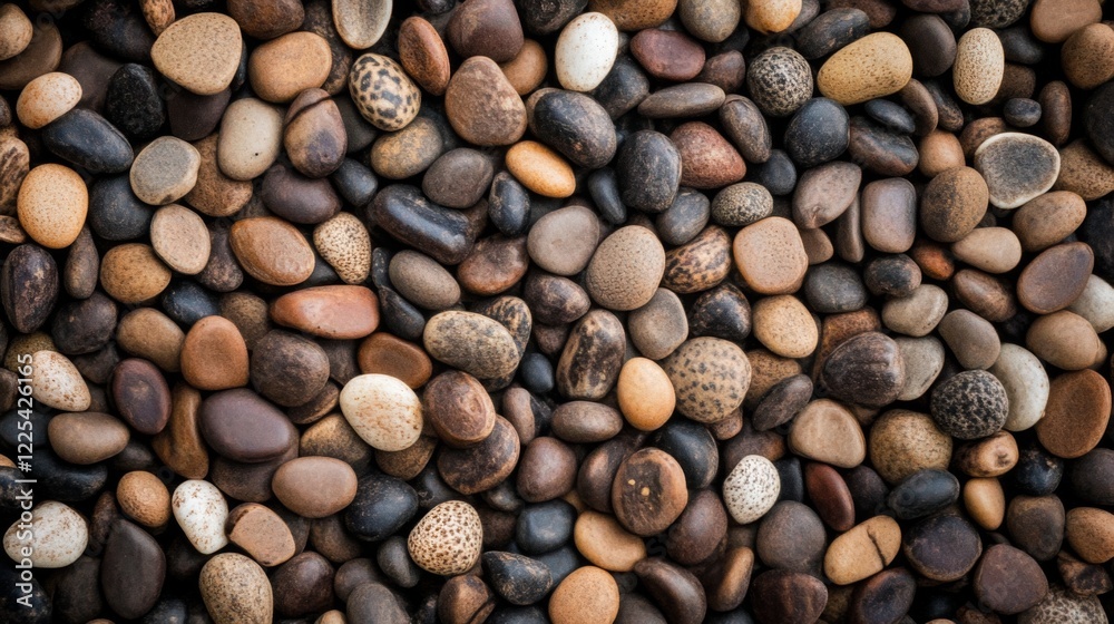 Close-up view of a collection of smooth, multicolored river rocks. Close-up view of a collection of smooth, multicolored river rocks.