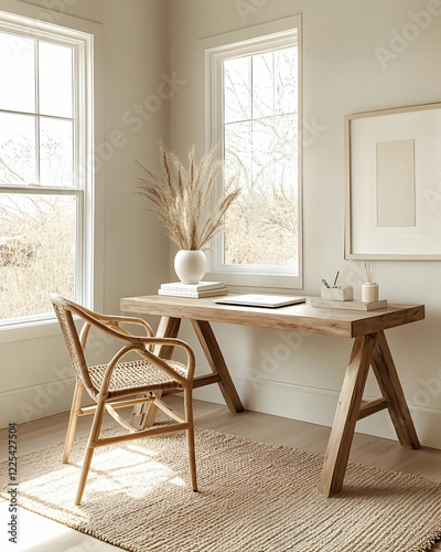 Wallpaper Mural Bohemian home office with wooden desk and natural textures in modern space Torontodigital.ca