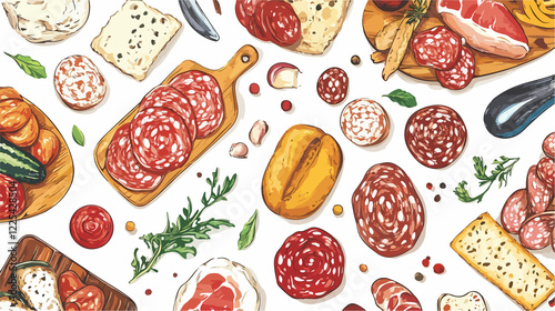 Professional Doodle Charcuterie Board Food Seamless Pattern Design