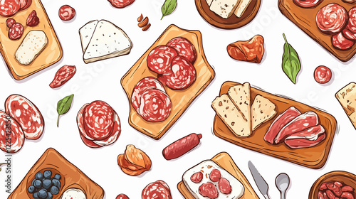 Professional Doodle Charcuterie Board Food Seamless Pattern Design
