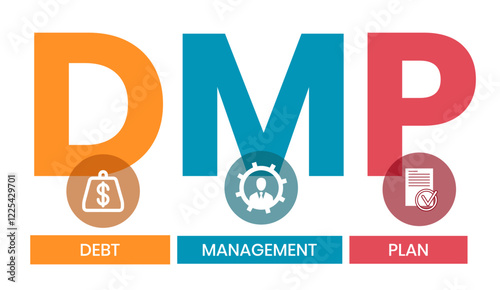 DMP - Debt Management Plan. acronym, business concept background. Vector illustration for website banner, marketing materials, business presentation, online