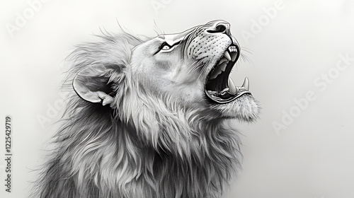 Roaring lion portrait, monochrome, wildlife, African savanna, art print