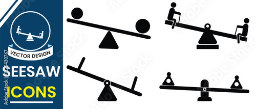 Balance swing icon set, Seesaw icon, vector illustration. Equal and unequal weight, balanced, unbalanced sign and symbol design. Silhouette of balance, seesaw, childhood memoirs Vector illustration.