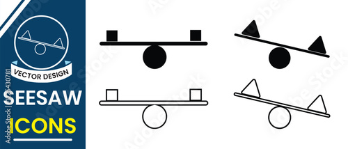 Seesaw icon, Balance swing icon set vector illustration. Equal and unequal weight, balanced, unbalanced sign and symbol design. Silhouette of balance, seesaw, childhood memoirs Vector illustration.