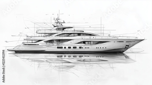 The professional blueprint of a high-end yacht, a classic sailboat, a luxurious RV, modern private speedboat, majestic cruise ship, futuristic drone