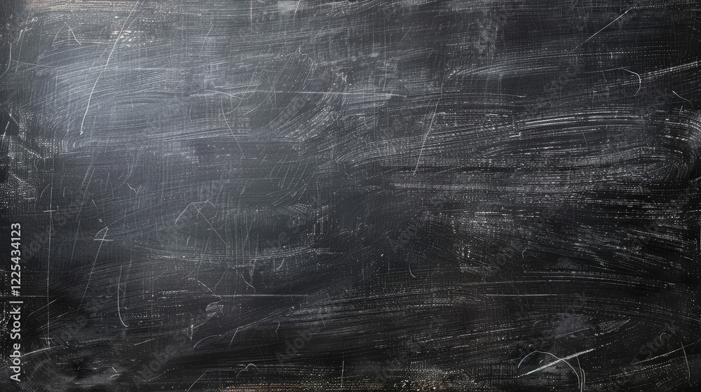 Obraz premium Dark black chalkboard for school display with erased chalk traces providing space for text or graphics. Education-themed grunge background.