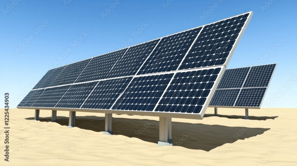 Solar Panels Array in Desert Setting Under Blue Sky Solar Panels Array in Desert Setting Under Blue Sky
