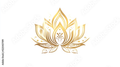 A simple gold lotus flower tattoo design on a white background, with delicate and intricate details. The design is in the shape of an emblem or badge.