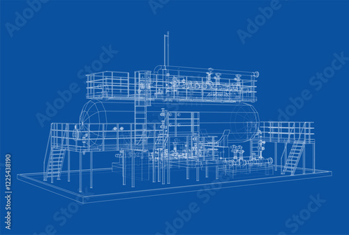 Industrial tank with valves. Vector rendered of 3d