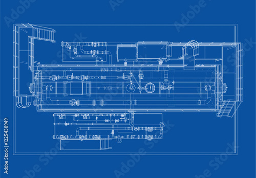 Industrial tank with valves. Vector rendered of 3d