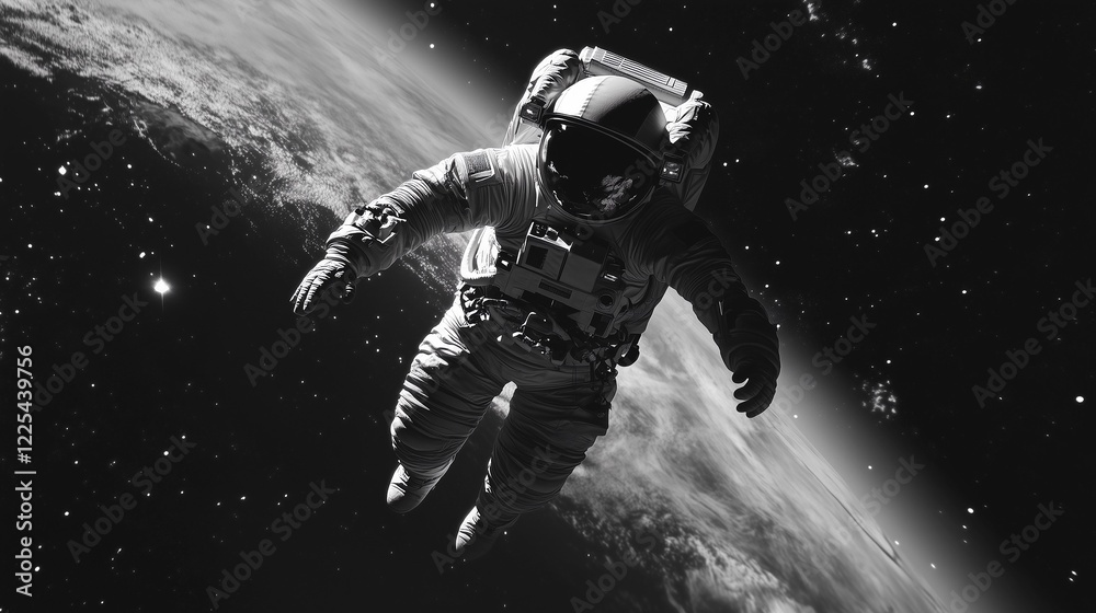 Fototapeta premium A man in a spacesuit is floating in space