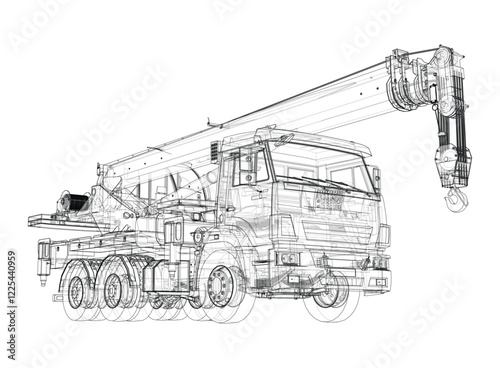 Car crane. Vector rendering of 3d
