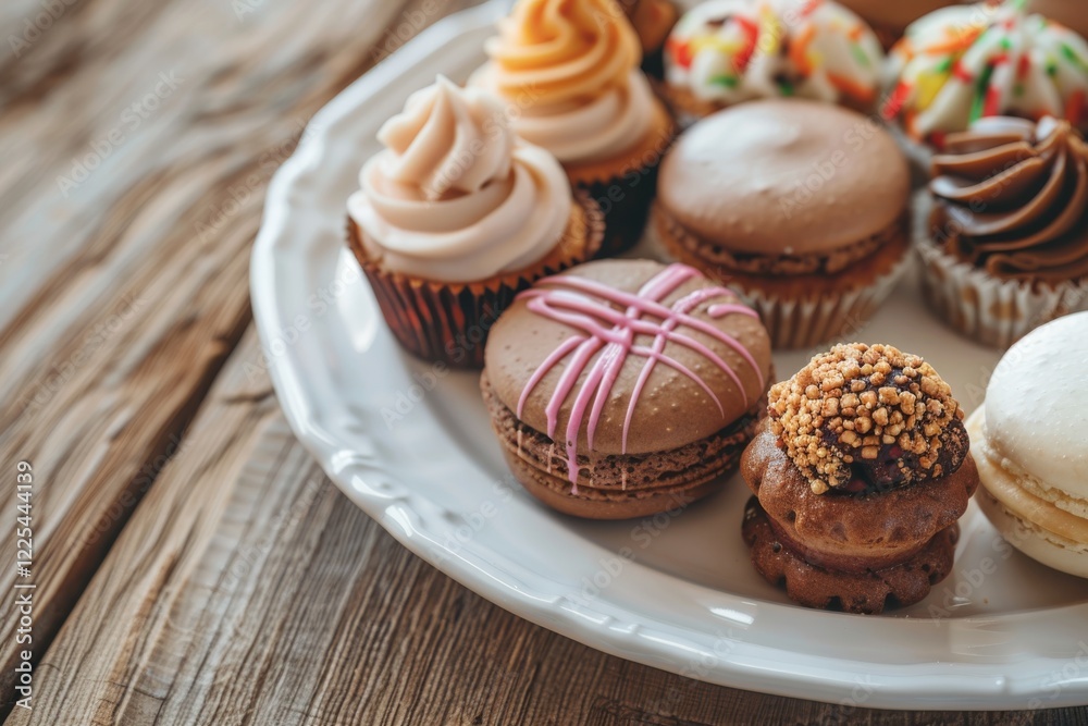 Assorted pastries on rustic wooden table