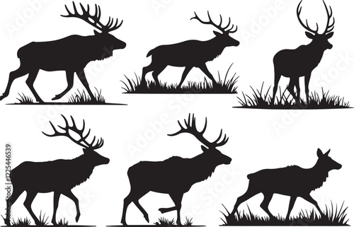 Variant style of elk silhouette vector illustration, isolated on a white background.