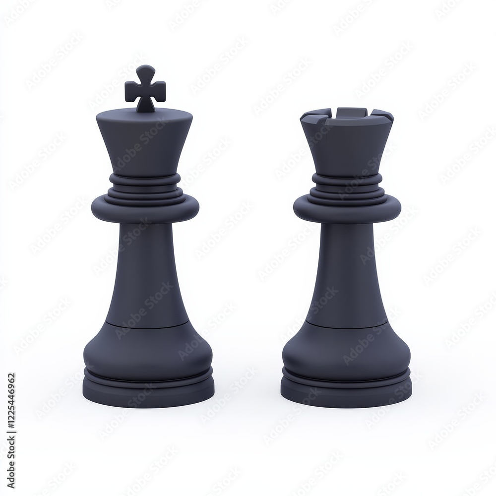 Two elegant black chess king pieces, showcasing intricate designs and ready for a strategic game. Two elegant black chess king pieces, showcasing intricate designs and ready for a strategic game.