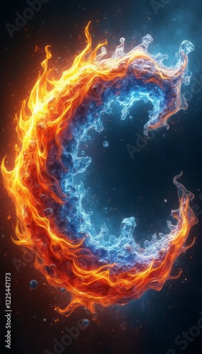 Wallpaper Mural A stunning representation of the letter C is vividly illustrated with fiery orange flames on one side and cool blue water on the other, creating a striking contrast. This captivating image symbolizes Torontodigital.ca