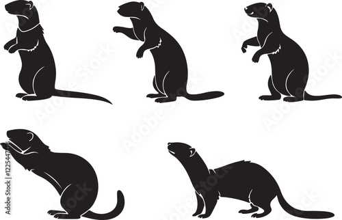Variant style of ferret silhouette vector illustration, isolated on a white background.