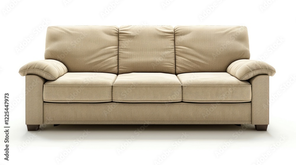 Beige fabric sofa with three seats on a white background Beige fabric sofa with three seats on a white background