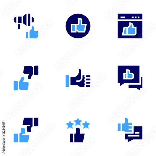 Like icon set. Bold style. Duotone colors. rating, feedback, thumbs up, approved, disagreement, ethical marketing, like