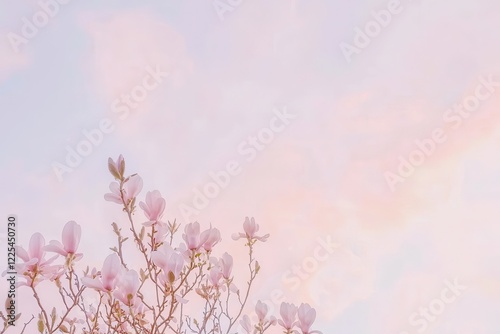 Wallpaper Mural Magnolia Tree in Bloom A magnolia tree laden with delicate pink and white blossoms against a soft pastel sky Torontodigital.ca