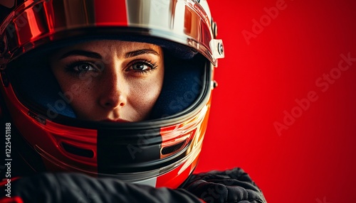 Determined female race car drivers showcasing their focus and dedication, celebrating empowerment and strength on Woman Day. photo