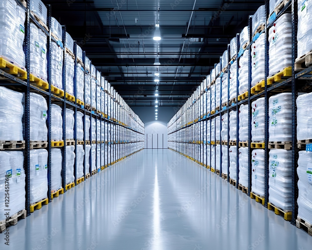 Inside view of a cold storage warehouse with products carefully stored for delivery Inside view of a cold storage warehouse with products carefully stored for delivery