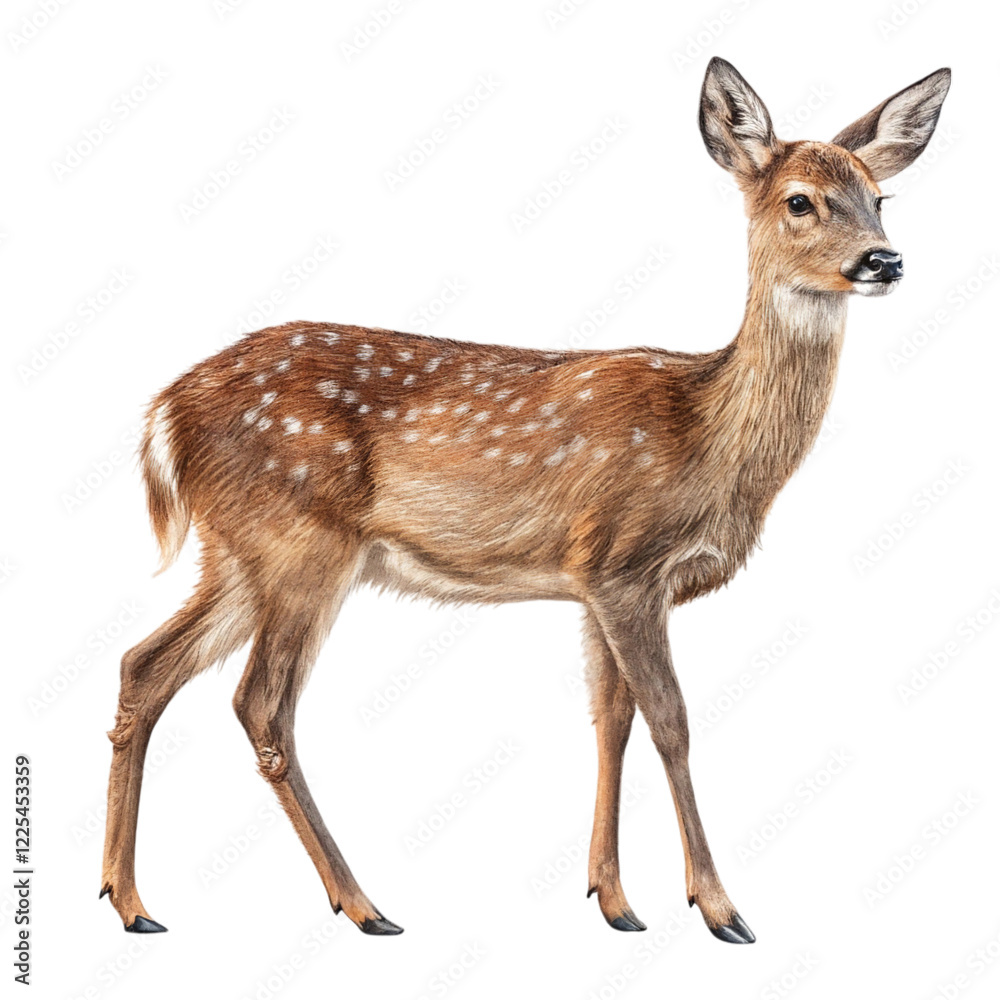 Detailed Realistic Drawing of a Fawn Deer Side Profile White Background Wildlife Art Print Animal Illustration Detailed Realistic Drawing of a Fawn Deer Side Profile White Background Wildlife Art Print Animal Illustration