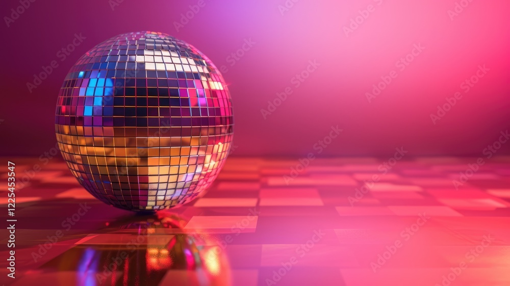 Obraz premium Disco ball reflecting with empty area for text. Enjoying the evening with friends.