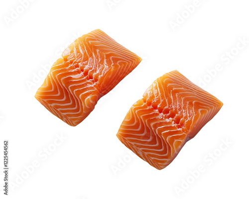 Two pieces of salmon fillet on a white background