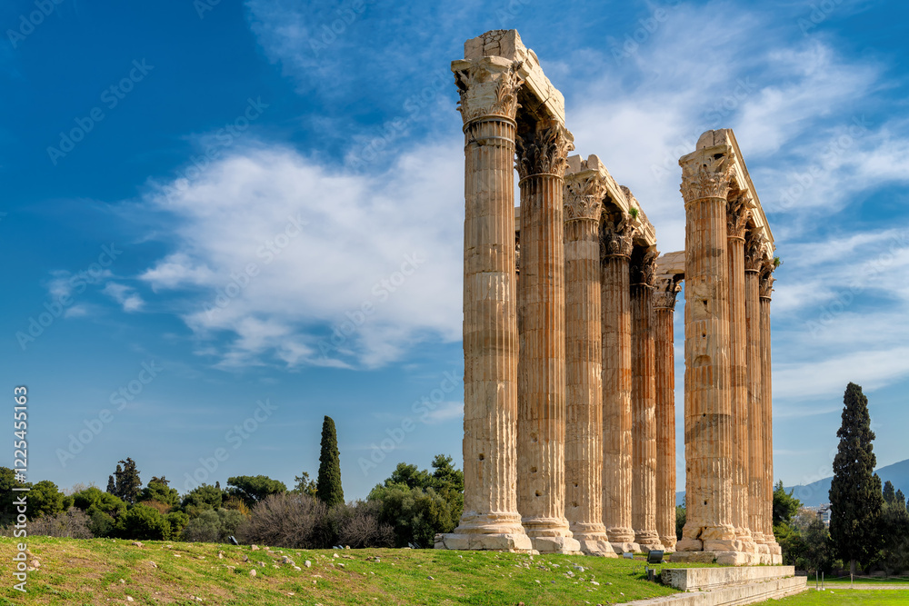 Ancient columns of Olympian Zeus temple in Athens, Greece.