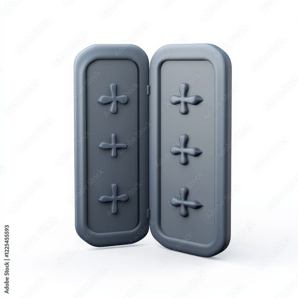 A sleek, modern design of a gray object featuring four raised plus signs, possibly a controller or remote device. A sleek, modern design of a gray object featuring four raised plus signs, possibly a controller or remote device.