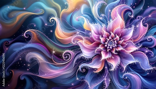 A mesmerizing abstract background featuring an intricate fractal flower design element, perfect for enhancing brochure advertisements, presentations, web designs